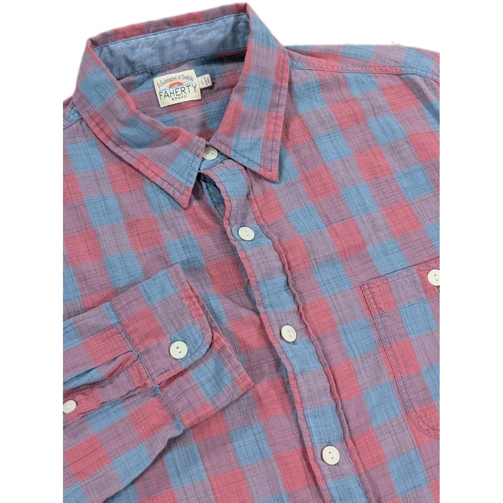Faherty Brand Shirt Mens Large Red Blue Plaid Long Sleeve Button Up Casual
